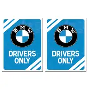 2PK Nostalgic Art BMW Drivers Only Blue Print Fridge Rectangle Magnet Decor 8cm