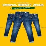 ORIGINAL ONESKY JEANS LONG JEANS 男式男童純色彈力橡膠修身藍色 DENIM DISTRO