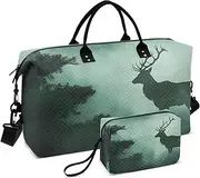 [ZRYSMY] Duffel Bag for Traveling, Elk Silhouette Forest Travel Bag Gym Bag, with Multiple Interior Pockets Shoulder Weekender Bag for Women Men with Toiletry Bag 20.5L x 1.9W x 13.8H, Multi-Colored
