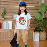 在飛比找蝦皮購物優惠-皮卡丘卡通印花可愛 T 恤短袖襯衫女孩中性時尚兒童上衣