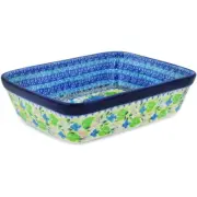 Polish Pottery Rectangular Baker 10" Ceramika Artystyczna Blue Hydrangea UNIKAT