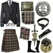 Men's Scottish Argyle Jacket Wedding Kilt Outfit Jacket 10 Pieces Kilt Outfit