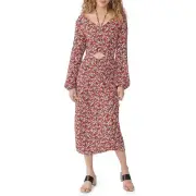 NWT Sanctuary Floral Print Chiffon Halter Long Sleeve Front Cut-Out Midi Dress