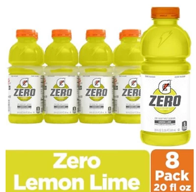 Gatorade Zero Sugar Thirst Quencher Sports Drinks, Lemon-Lime, 20 Ounce Bottles