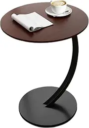 End Table with C-Shaped Pillar, Side Table for Sofa and Bed, Couch Side Table with Metal Frame, Round Coffee Table for Living Room Bedroom Bedside Laptop Snack Coffee Walnut & Black