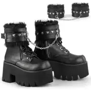 Demonia ASHES-57 Chunky Heel, Platform Lace-Up Ankle Boot, Blk Vegan Leather, 6