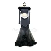 Belly Dancer Costume Set Women Feather Long Sleeves Top+fish Tail Long Skirt