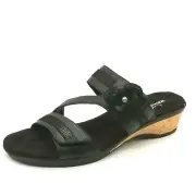 Walking Cradles Womens Kimmy Slide Sandal Black Leather Wedge Hook Loop 9W NEW