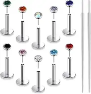 [Ruifan] Titanium Flat Back Lip Rings Threadless Push in Earrings Studs Nose Rings 20G 18G 16G Jeweled Mix Colors CZ Tragus Cartilage Lobe Rook Helix Conch Labret Medusa Piercing Jewelry for Women Men