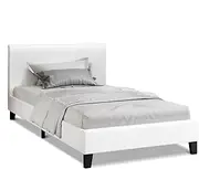 ALFORDSON Bed Frame with Headboard in Boucle Upholstery King Single Size, Bed Base Platform with Adhesive Velcro Strips Wooden Slats, Mattress Foundation Max 150kg, White