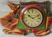Wooden wall clock hand carved wall hanging painted camel statue wall hanging art