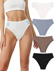 [Ziboola] Women's Cotton Underwear High Waisted Women Panties Full Coverage High Cut Thong Breathable 4 Pack