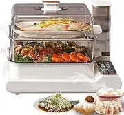 Electric Food Steamer,2-Layer HD Display Vegetable Steamer with Steaming Tray,Visual Water Tank,24H Reservation,8H Heat Preservation,Anti-Dry Burning,Intelligent Timing, for Healthy Steam Meal