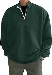 [Vnihaq] Men's Long Sleeve Quarter Zip Oversized Sweatshirt Casual Loose Fit Turtleneck Solid Color Fall Clothes