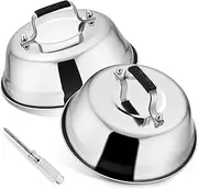 Herogo Cheese Melting Dome, 2 Pieces Stainless Steel Burger Cover with Plastic Handle, Burger Bell for BBQ, Kitchen, Steak, Cheese, Grill & Teppanyaki, Durable & Dishwasher Safe, 17 x 6 cm