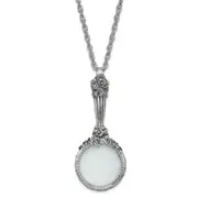 Fashion 1928 Jewelry Silver-Tone Textured Vintage Handle 4-5X Magnifying Glass 30 Inch Necklace