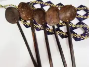 Ceylon Eco-Friendly Kittul wooden Coconut Shell Spoon 5 PCs and Holder Reed