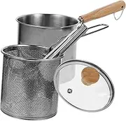 GLEAVI 1Set Stainless Steel Deep Fry Pot with Food Tong Fryer Pot for Barbecue Noodles and Steak Compact Design Ergonomic Handle Practical Kitchen Cookware