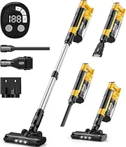350 W Cordless Vacuum Cleaner for Dewalt Battery, 20 V Battery Vacuum Cleaner, 35 kPa, Lightweight Brushless Vacuum Cleaner with 3 Modes Suction Power, 6-in-1 Vacuum Cleaner with HEPA Vacuum Cleaner