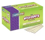 Natural Wood Craft Sticks, 4.5” x 0.38”, Wood, Natural, 1,000/Box