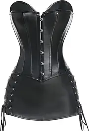 [SWEPER] Women'S Bustier Corset Top - Faux Sexy Leather Women Corset Dress Overbust Bustier Gothic Lingerie Top With Pu Leather Mini Skirt Set Plus Size