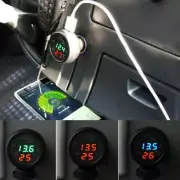 12V USB Charger Car Cigarette Lighter Socket Power Digital Voltmeter Thermometer