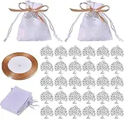CHGCRAFT 60 Pcs Tree of Life Pendant Alloy Tree Pendants Gift Bags With Drawstring for Party Favors Antique Silver Plant Charms for Birthdays Anniversary, Alloy Steel