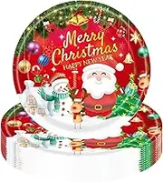 16Pcs Christmas Party Paper Plates 18cm,Merry Christmas Tableware Decor Red Santa Claus Snowman Elk Pattern Disposable Paper Plate Xmas Plates for Birthday Christmas Party Supplies Table Decorations