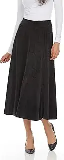 [BGDK] Women’s Velour Midi 33 inch Length Panel Skirt- Elastic Waist Office Pleated Skirt
