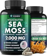 Organic Sea Moss Capsules - Burdock Root, Irish Moss and Bladderwrack Capsules - Immune System, Gut Cleanse & Thyroid Supplement - 120 Irish SeaMoss Pills with All-Natural Sea Moss Powder