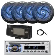 Pyle Marine Bluetooth CD Receiver, 4x 6.5" LED Speaker, Cover (Black), Antenna