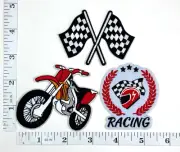 Embroidered 3-Patch Set - Motorcycles - Racing - Checkered Flag - Motocross