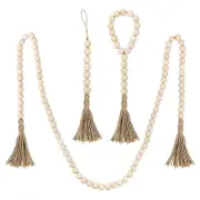 Catzon 3Packs Wood Bead Garland Farmhouse Beads with Tassels Rustic for Wall Hanging Decor-Type 1