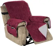 Recliner Covers Velvet Slip Resistant Recliner Sofa Slipcover Seat Couch Furniture Protector with Elastic Straps Recliner Cover - Burgundy