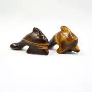 Natural Tiger's Eye Quartz Crystal Dolphin Carved Gemstone Statue Healing Decor