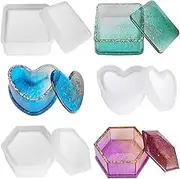 Outivity Box Resin Moulds, Jewelry Box Molds with Hexagon Epoxy Resin Moulds Heart Shape Silicone Resin Mold and Square Storage Box Mould for Making Resin Casting Crafts Decoration