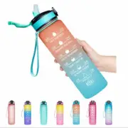 1L Sports Water Bottle Fitness Cycling Bike Gym Drinking Water Cup w Time Marker