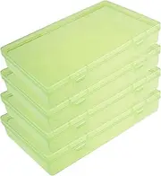 [Goodma] 4 Pieces Rectangular Plastic Boxes Empty Storage Organizer Containers with Hinged Lids for Small Items and Other Craft Projects (Green, 7.1 x 4.3 x 1.2 inch)