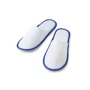 1 X Blue Piping White Velour Closed Toe Hotel Slipper 28cm