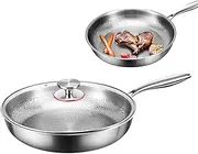 Mivpzisk Titanium Hammered Pan Pro with Lid - 30Cm Titanium Wok Pan, Non Stick TitaniumFrying Pans, Multi-Functional Cookware for Induction Cooktop Kitchen Use