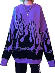 [YEMOCILE] Women Sweater Long Sleeve Flame Bat Sleeve Jumper Oversized Casual Knitting Pullover Tops