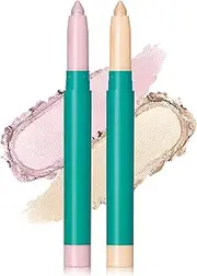 Jutqut Glitter Eyeshadow Stick 2PCS Set, Pink Beige Eyeliner Pencil Shimmer, Waterproof Long Lasting Eye Shadow, Cream Highlighter Korean Makeup Crayon, Highly Pigmented Eyeshadow Pencil For Women #01+#02