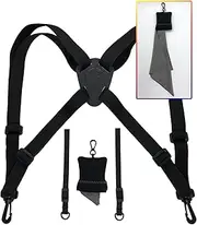 GAIARENA Binocular Harness, Adjustable Binocular Strap, Cross Bino Harness for Hunting Hiking Birding with Lens Cleaning Cloth, Binocular Chest Harness for Binoculars, Camera and Rangefinders Black