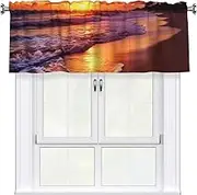 LHBWCVN Beautiful Beach Sunset Valances for Windows, Rod Pocket Window Treatment Drapes Farmhouse Kitchen Curtains Short Blackout Window Curtains for Living Room Bedroom Decor 54x18 Inch
