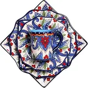 Retro Bright Color Ceramic Dinner Set, Hand-Painted Underglaze Color Plate Bowl Mug Combination, High Temperature Firing 7pcs