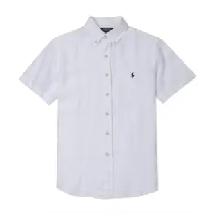 【RALPH LAUREN】RL POLO 經典刺繡小馬短袖襯衫 上衣-白色(亞麻布料/ CLASSIC FIT / 平輸品)