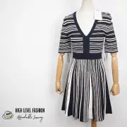 TED BAKER Women's Fit & Flare Viscose Stripe Knitted Skater Dress UK 2 / 36 / S