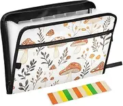 Quteprint 13 Pockets Expanding File Folder with Zipper Closure, Mushroom Plants Pattern Accordion File Folder with Sticky Labels, Letter Size A4 Papers Expandable File Document Organizer