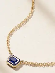 [Alison Lou] Alison Lou - Madison 14-karat Gold, Laboratory-grown Sapphire And Enamel Necklace - Blue - One size One size Blue