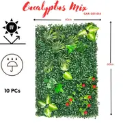Pack Of 10 Eucalyptus Mix Cherry Premium Artificial Faux Grass Vertical Wall Panel 40 by 60cm Boxwoof Base